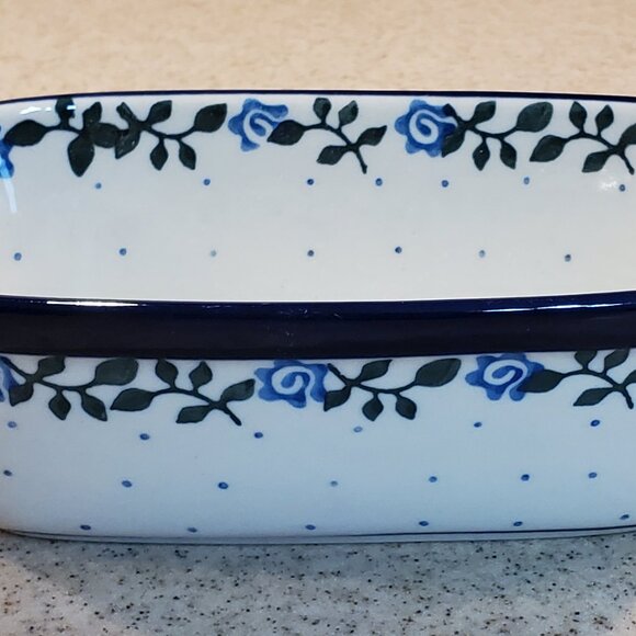 NWT Ceramika Artystyczna Mini Loaf Pan in Blue Rose Vine - Picture 7 of 7